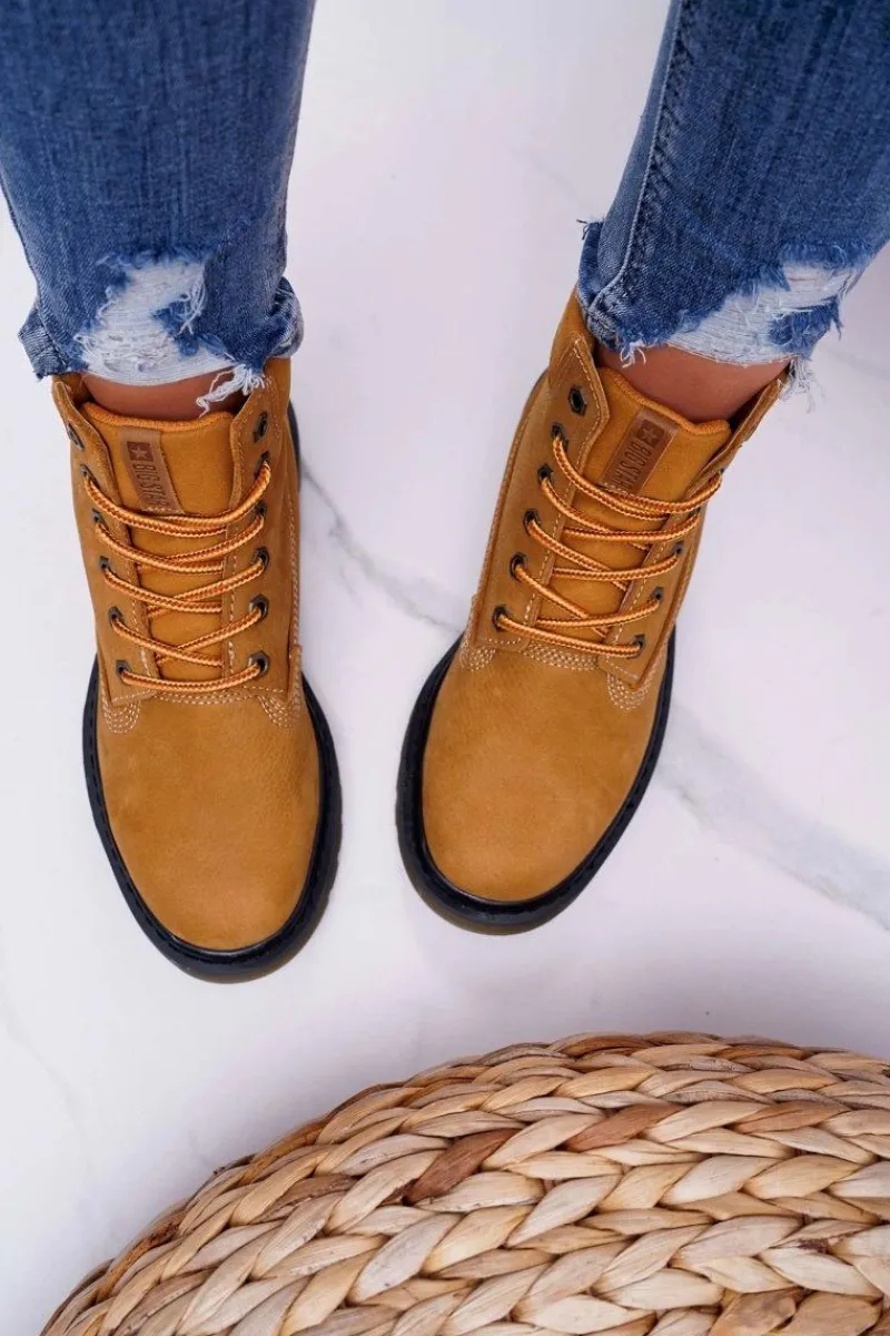 Hot Damskie Botki Trapery Big Star Camel EE274013 Damskie Damskie Trapery|Botki Sznurowane