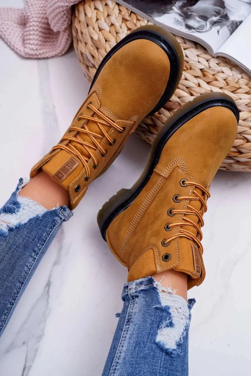 Hot Damskie Botki Trapery Big Star Camel EE274013 Damskie Damskie Trapery|Botki Sznurowane