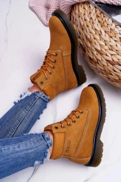 Hot Damskie Botki Trapery Big Star Camel EE274013 Damskie Damskie Trapery|Botki Sznurowane