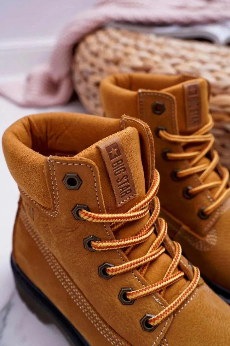 Hot Damskie Botki Trapery Big Star Camel EE274013 Damskie Damskie Trapery|Botki Sznurowane