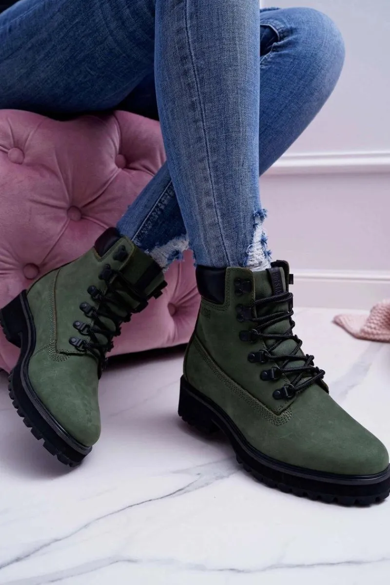 Damskie Trapery|Botki Sznurowane>Big Star Shoes Damskie Botki Trapery Big Star Zielone EE274031