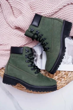 Damskie Trapery|Botki Sznurowane>Big Star Shoes Damskie Botki Trapery Big Star Zielone EE274031