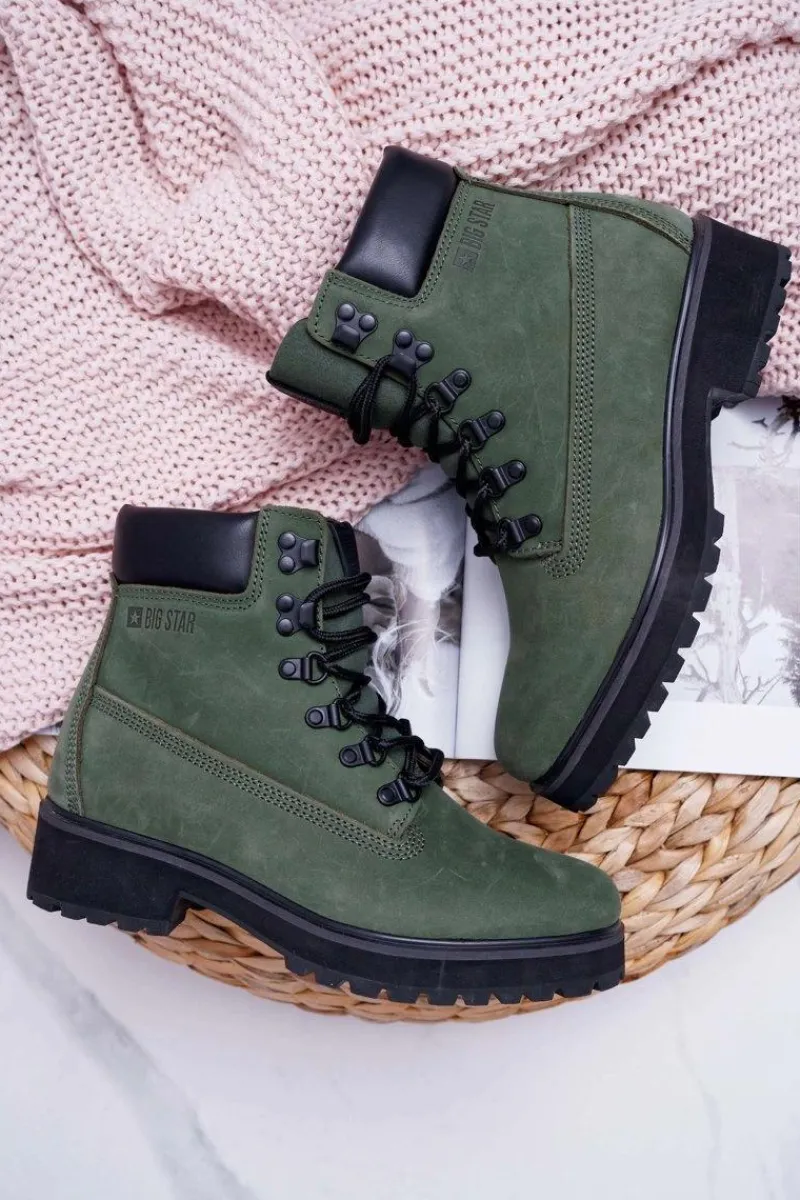 Damskie Trapery|Botki Sznurowane>Big Star Shoes Damskie Botki Trapery Big Star Zielone EE274031