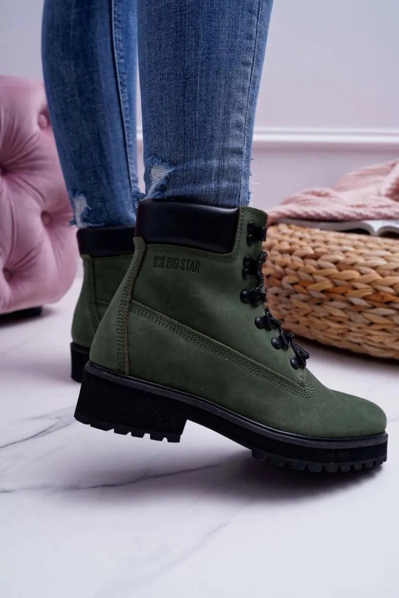 Damskie Trapery|Botki Sznurowane>Big Star Shoes Damskie Botki Trapery Big Star Zielone EE274031