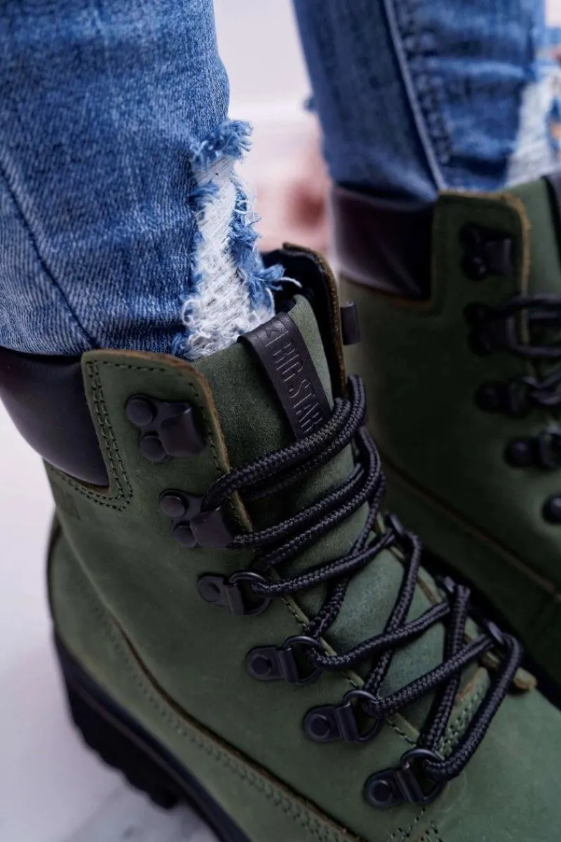 Damskie Trapery|Botki Sznurowane>Big Star Shoes Damskie Botki Trapery Big Star Zielone EE274031