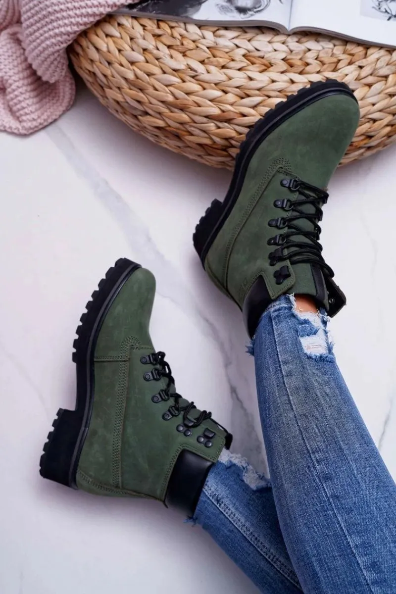 Damskie Trapery|Botki Sznurowane>Big Star Shoes Damskie Botki Trapery Big Star Zielone EE274031