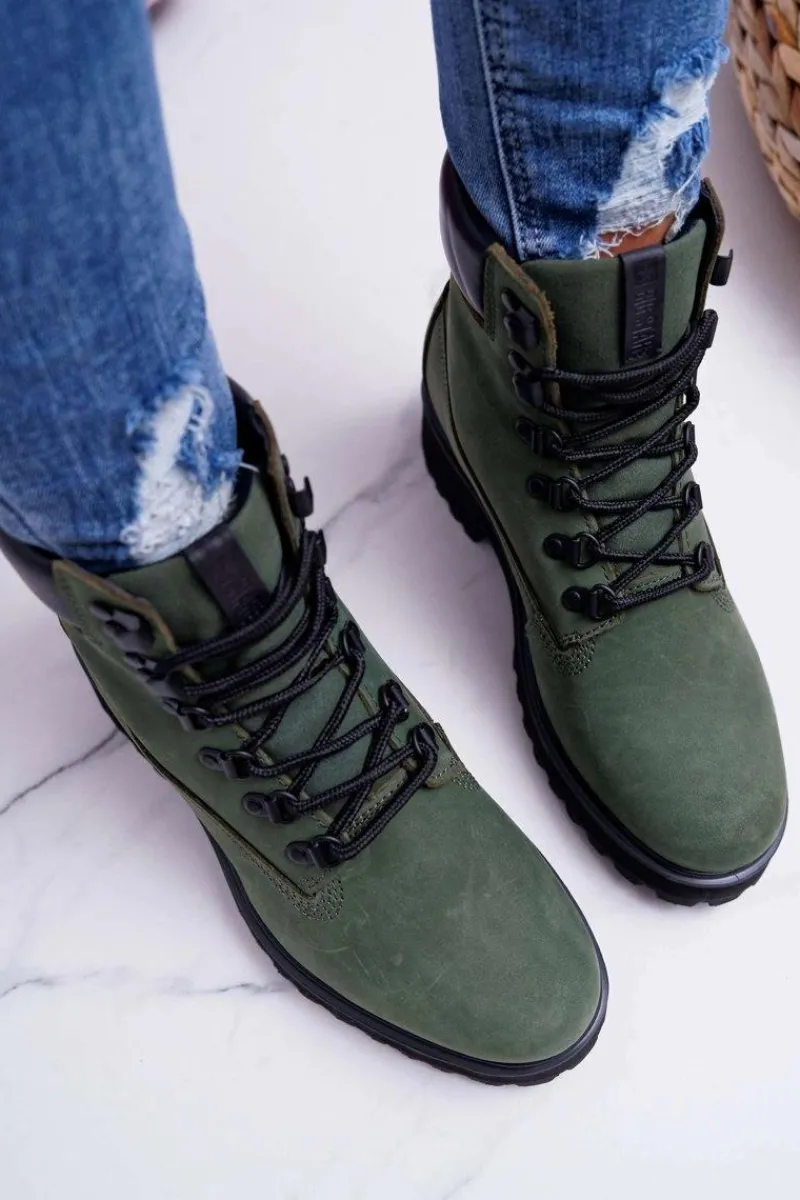 Damskie Trapery|Botki Sznurowane>Big Star Shoes Damskie Botki Trapery Big Star Zielone EE274031