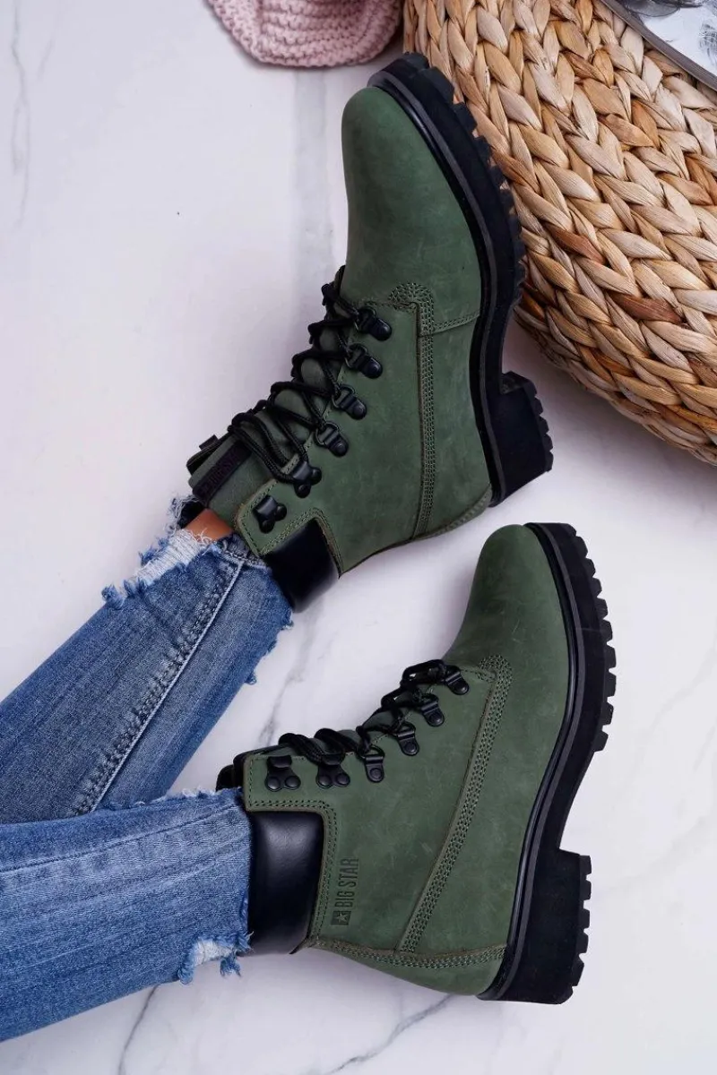 Damskie Trapery|Botki Sznurowane>Big Star Shoes Damskie Botki Trapery Big Star Zielone EE274031