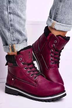 Damskie Botki Trapery Bordowe Grunders Damskie Botki Ocieplane|Damskie Trapery