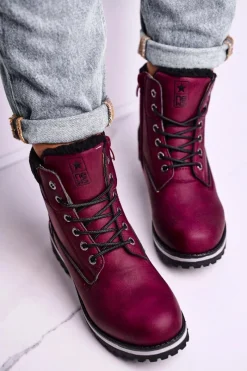 Damskie Botki Trapery Bordowe Grunders Damskie Botki Ocieplane|Damskie Trapery