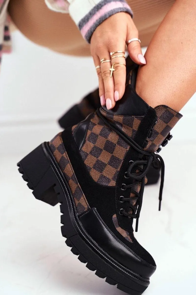 Online Damskie Botki Trapery Czarne NS169P Milady Damskie Damskie Trapery|Botki Sznurowane