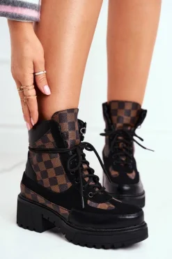Online Damskie Botki Trapery Czarne NS169P Milady Damskie Damskie Trapery|Botki Sznurowane