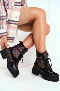 Online Damskie Botki Trapery Czarne NS169P Milady Damskie Damskie Trapery|Botki Sznurowane