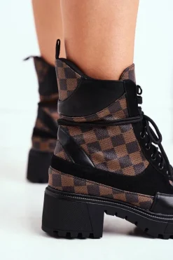Online Damskie Botki Trapery Czarne NS169P Milady Damskie Damskie Trapery|Botki Sznurowane