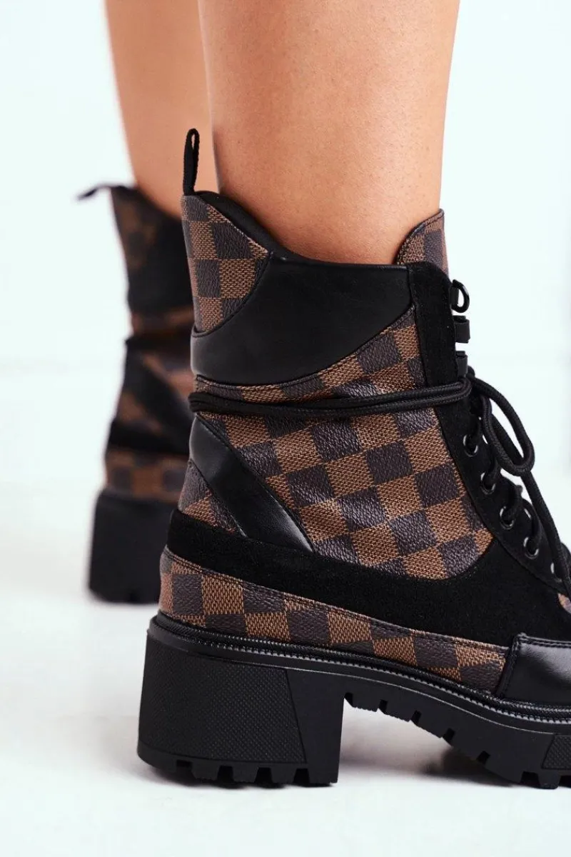 Online Damskie Botki Trapery Czarne NS169P Milady Damskie Damskie Trapery|Botki Sznurowane