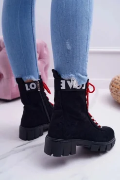 Best Damskie Botki Trapery Czarne Zamszowe Panther Damskie Botki Sznurowane|Botki Zimowe Damskie