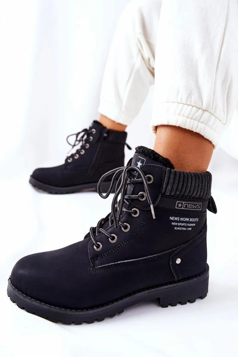 Hot Evento Damskie Botki Trapery Czarne Grunders Czarny