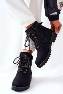 Hot Evento Damskie Botki Trapery Czarne Grunders Czarny