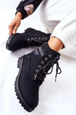 Hot Evento Damskie Botki Trapery Czarne Grunders Czarny