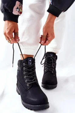 Hot Evento Damskie Botki Trapery Czarne Grunders Czarny