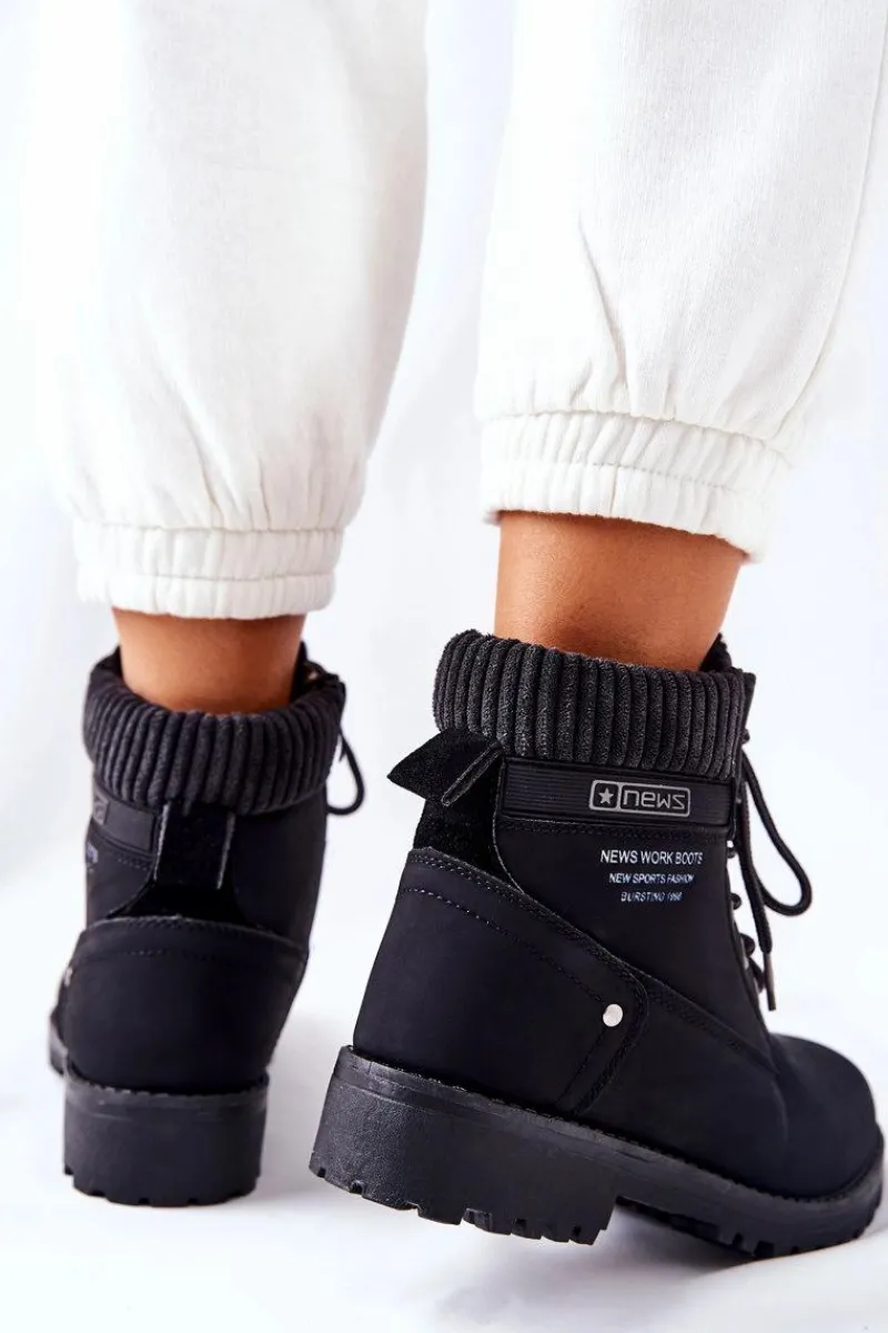 Hot Evento Damskie Botki Trapery Czarne Grunders Czarny