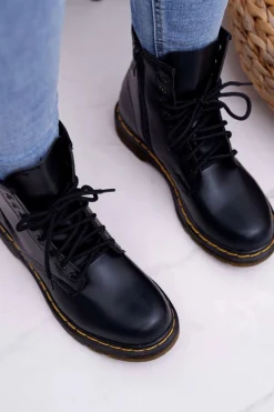 Best Boto Damskie Botki Trapery Glany Czarne Gangsta