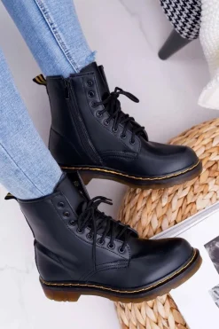 Best Boto Damskie Botki Trapery Glany Czarne Gangsta