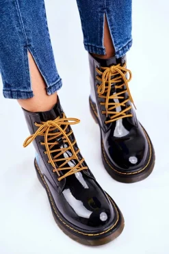 Hot Damskie Botki Trapery Glany Skórzane Czarne GG2N3056 Damskie Damskie Trapery|Botki Sznurowane