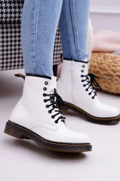 Damskie Trapery|Botki Sznurowane>Boto Damskie Botki Trapery Glany Białe Gangsta