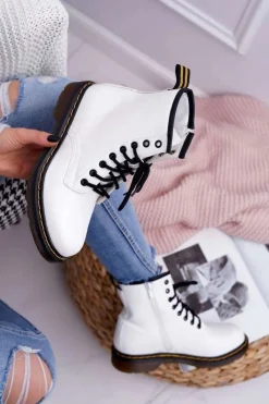 Damskie Trapery|Botki Sznurowane>Boto Damskie Botki Trapery Glany Białe Gangsta