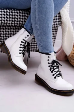 Damskie Trapery|Botki Sznurowane></noscript>Boto Damskie Botki Trapery Glany Białe Gangsta