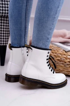 Damskie Trapery|Botki Sznurowane></noscript>Boto Damskie Botki Trapery Glany Białe Gangsta