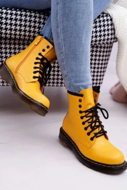 Clearance Damskie Botki Trapery Glany Żółte Gangsta Damskie Damskie Trapery|Botki Sznurowane