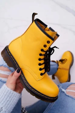 Clearance Damskie Botki Trapery Glany Żółte Gangsta Damskie Damskie Trapery|Botki Sznurowane
