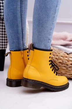Clearance Damskie Botki Trapery Glany Żółte Gangsta Damskie Damskie Trapery|Botki Sznurowane
