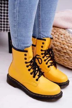 Clearance Damskie Botki Trapery Glany Żółte Gangsta Damskie Damskie Trapery|Botki Sznurowane