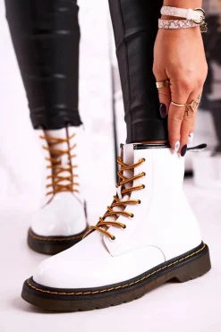 Damskie Trapery|Botki Sznurowane>GOE Damskie Botki Trapery Glany Skórzane Białe GG2N3057A