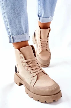 Outlet Boto Damskie Botki Trapery Khaki Any One