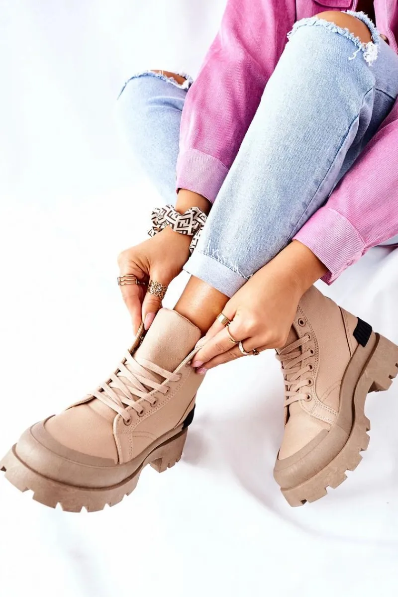 Outlet Boto Damskie Botki Trapery Khaki Any One