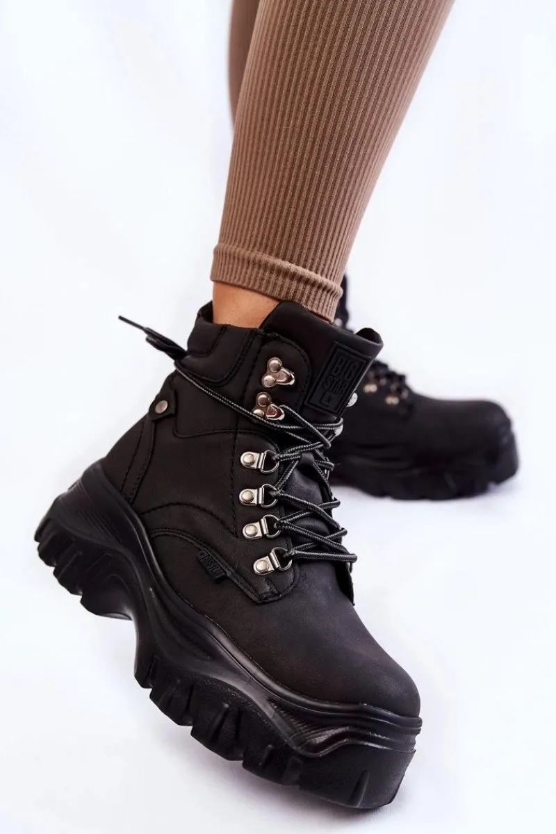 Discount Big Star Shoes Damskie Botki Trapery Memory Foam Big Star KK274368 Czarne