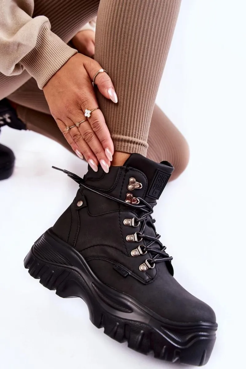 Discount Big Star Shoes Damskie Botki Trapery Memory Foam Big Star KK274368 Czarne