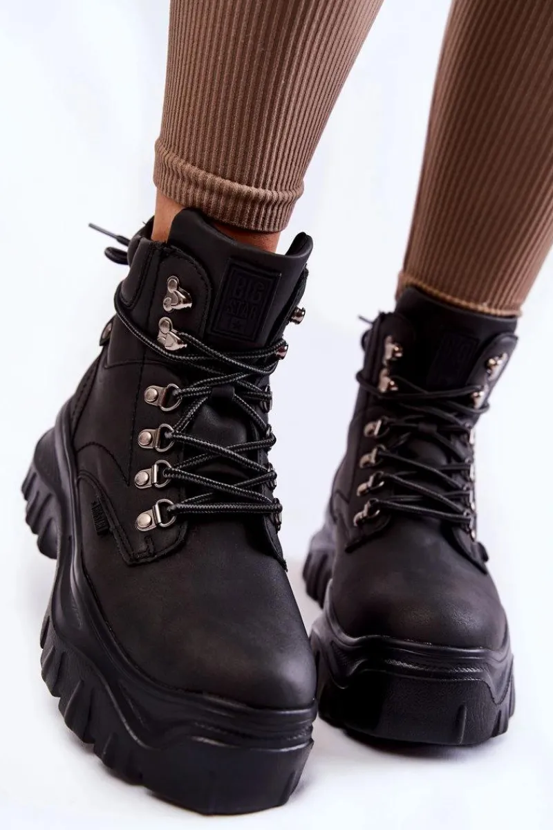 Discount Big Star Shoes Damskie Botki Trapery Memory Foam Big Star KK274368 Czarne