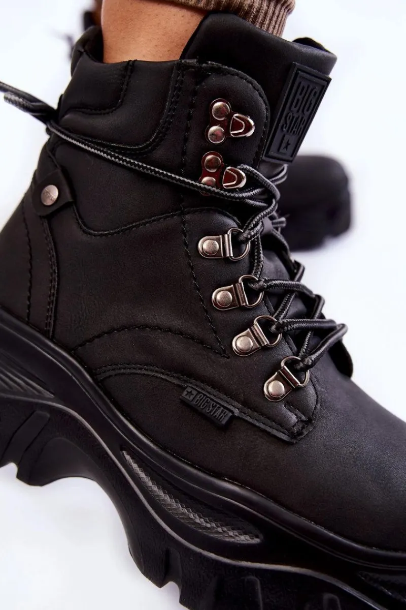 Discount Big Star Shoes Damskie Botki Trapery Memory Foam Big Star KK274368 Czarne