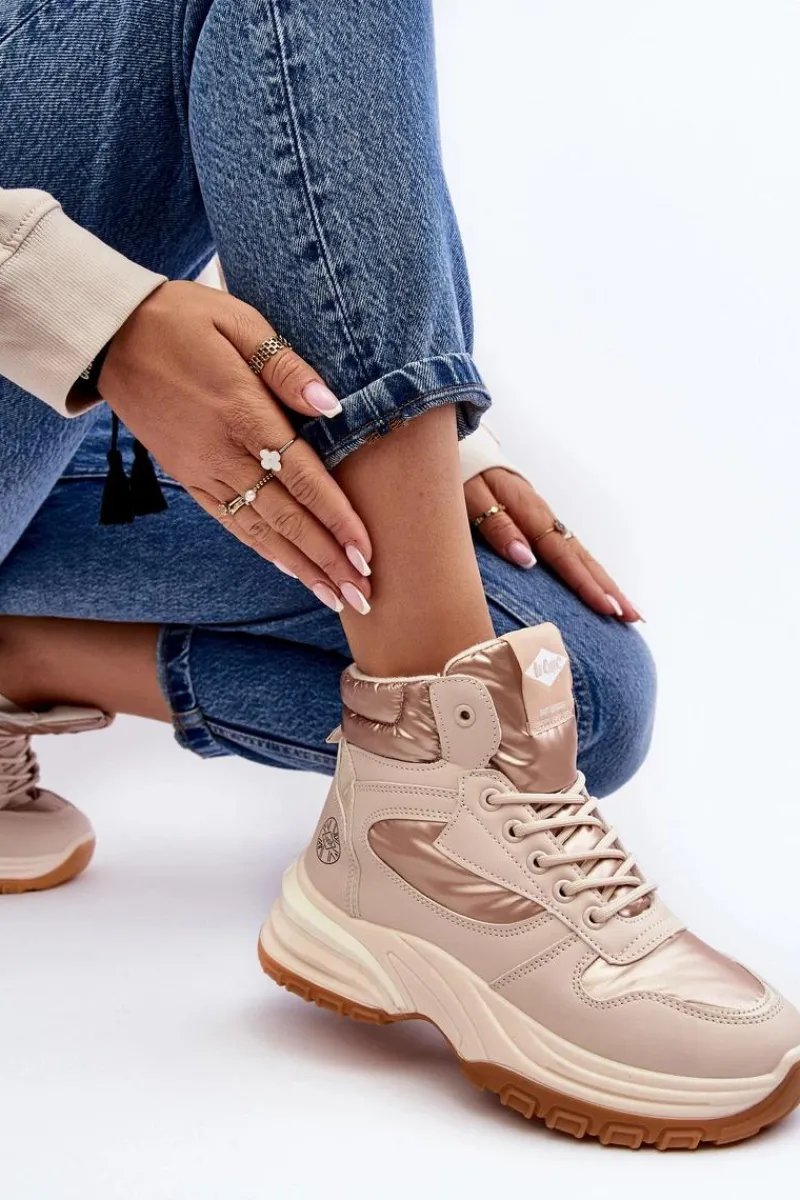Hot Damskie Botki Trapery Na Grubej Podeszwie LCJ-23-44-1972L Beżowe Damskie Trekkingowe Damskie|Damskie Trapery