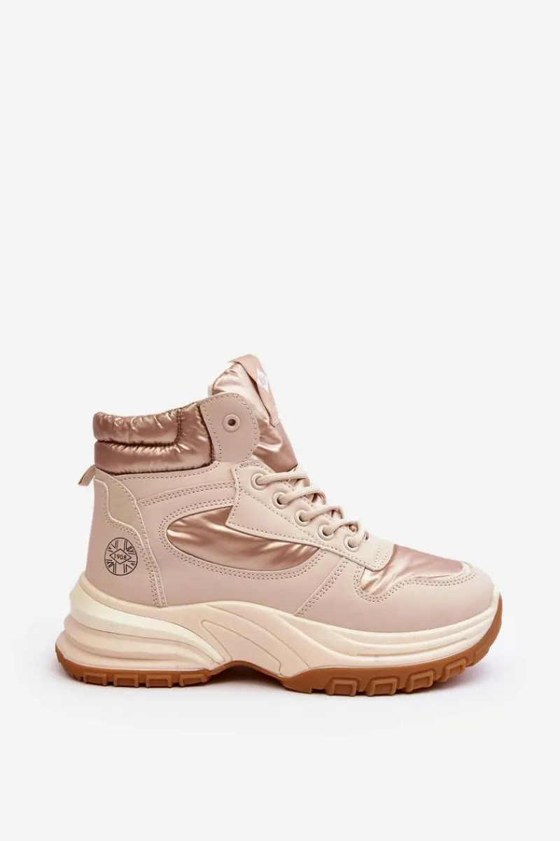 Hot Damskie Botki Trapery Na Grubej Podeszwie LCJ-23-44-1972L Beżowe Damskie Trekkingowe Damskie|Damskie Trapery