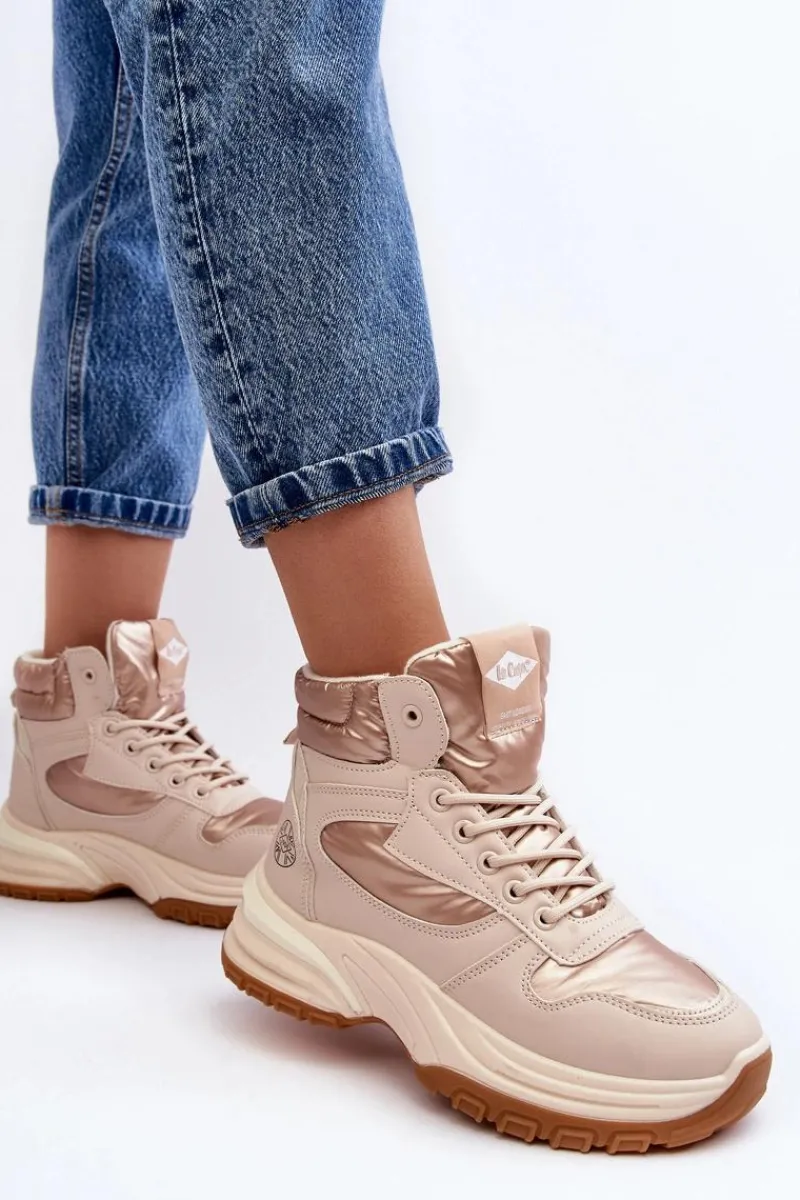 Hot Damskie Botki Trapery Na Grubej Podeszwie LCJ-23-44-1972L Beżowe Damskie Trekkingowe Damskie|Damskie Trapery