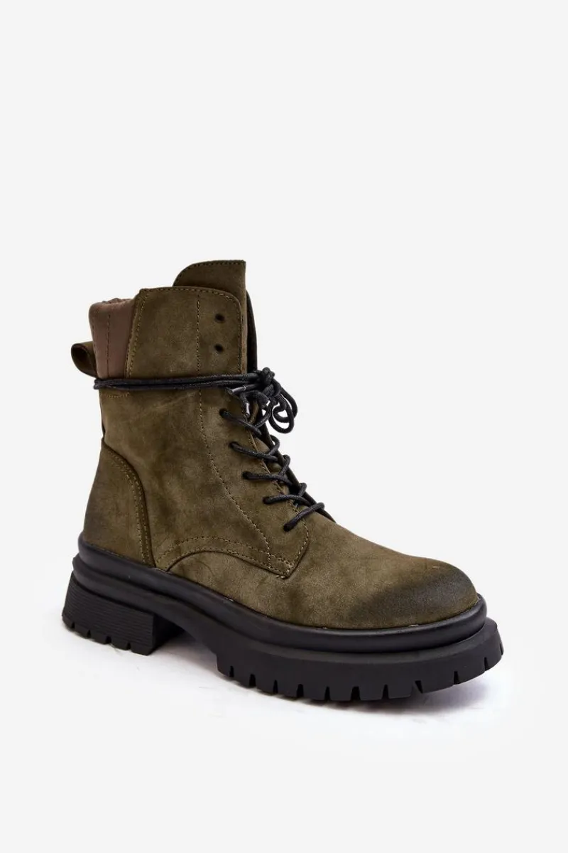 Sale Boto Damskie Botki Trapery Na Grubej Podeszwie Ciemnozielone Narelona