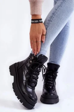 Damskie Trapery|Botki Sznurowane>Buty Sergio Leone Damskie Botki Trapery Na Platformie Czarne Nerina