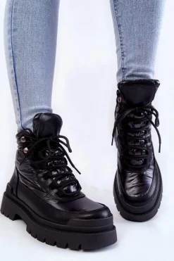 Damskie Trapery|Botki Sznurowane></noscript>Buty Sergio Leone Damskie Botki Trapery Na Platformie Czarne Nerina