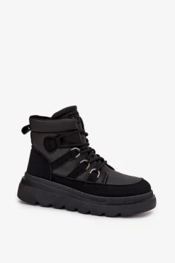 New Boto Damskie Botki Trapery Na Platformie Czarne Liorae Czarny